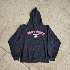 Vtg y2k DAIRY QUEEN Classic Arc Logo Fast Food Ice cream Hooded Sweatshirt S